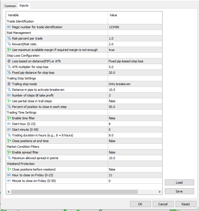 Random Trader Pro - Input Parameters