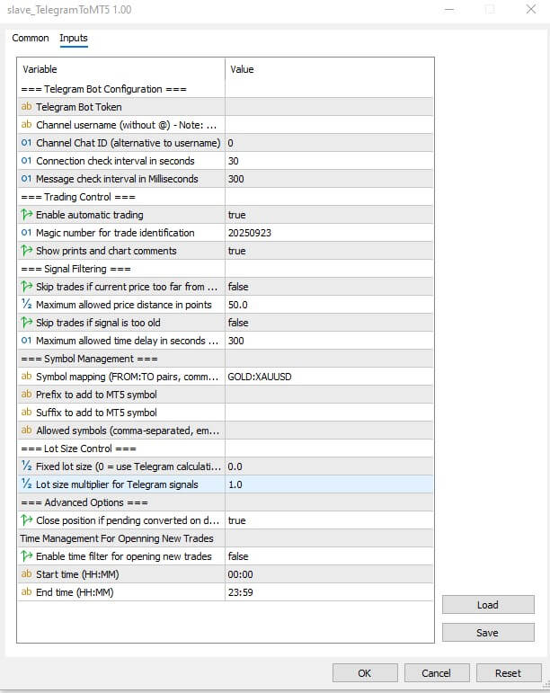 Slave EA Configuration